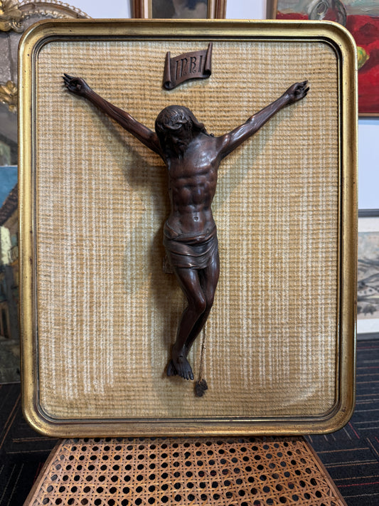 XIXe, crucifix bois et cadre doré