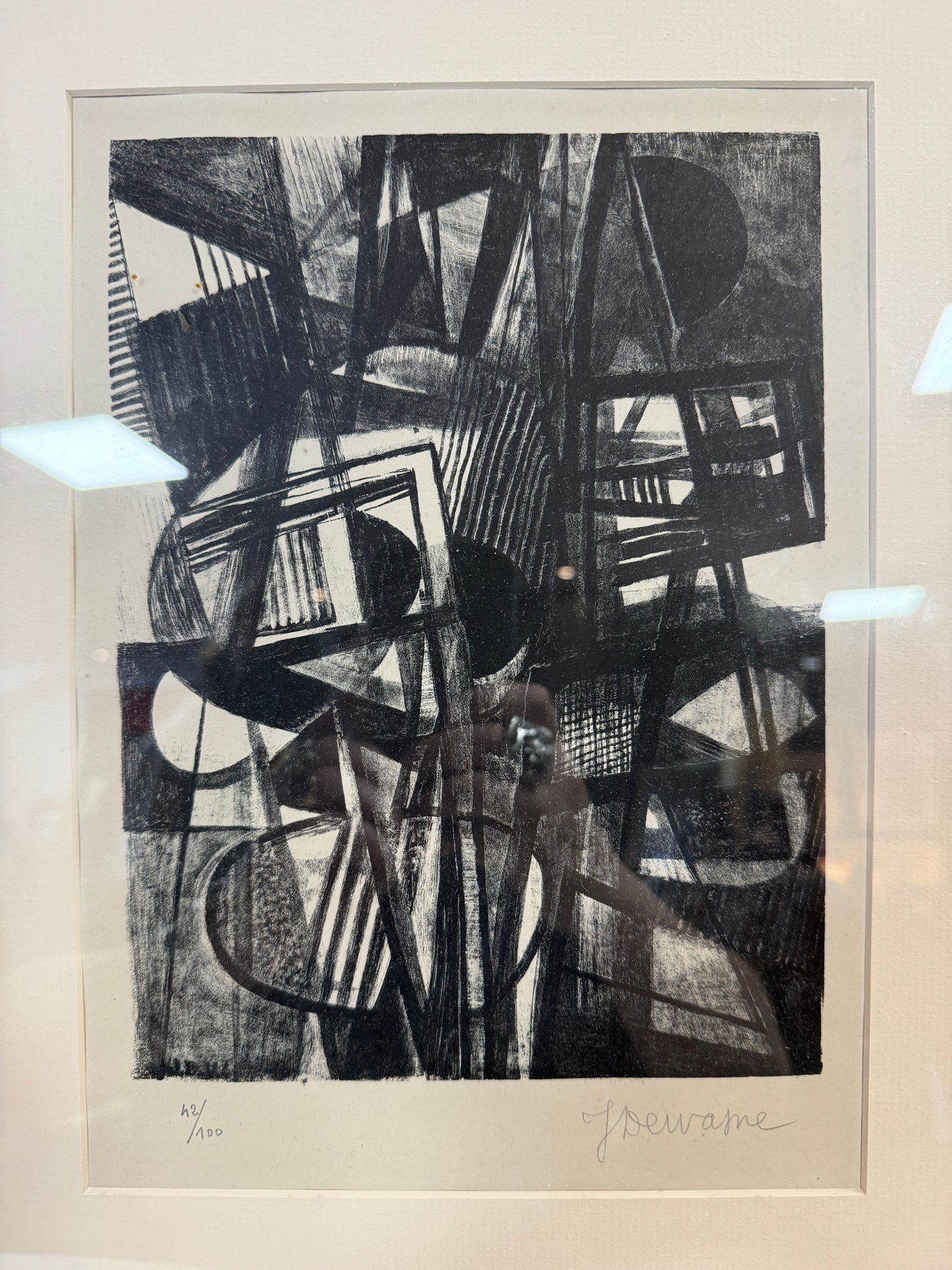 Jean DEWASNE 1921-1999, lithographie abstraite num. 42/100 exemplaires