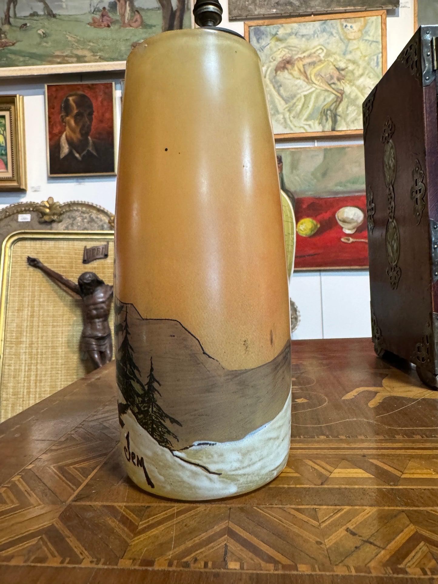JEM, vase en verre émaillé Art Deco
