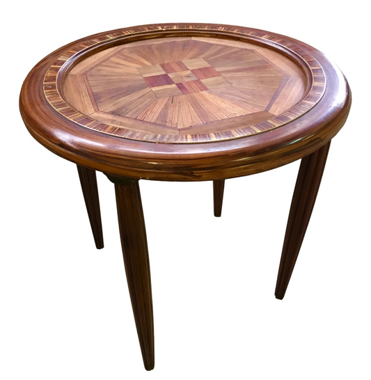 André GROULT 1884-1967, side art deco table with polychrome straw marquetry.